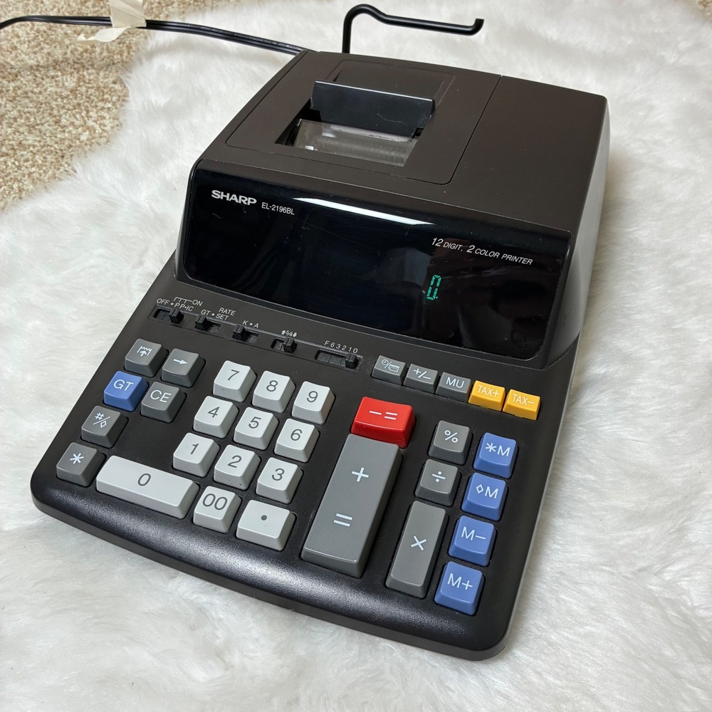 Sharp EL-2196BL Printing Calculator 12 Digit 2 Color Printer Black Desktop AC
